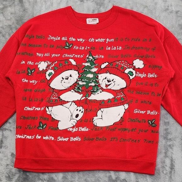 Vintage Nutcracker Sweatshirt Womens M Red Dual-Sided Teddy Bear Christmas Party - Picture 2 of 12
